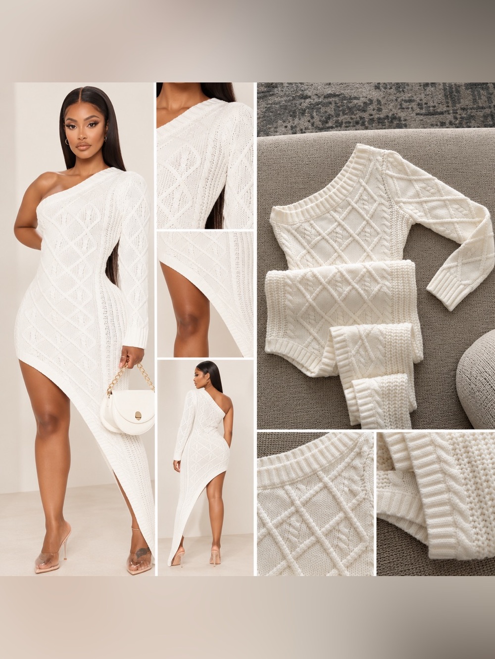 Ivory One-Shoulder Sweater Dress
